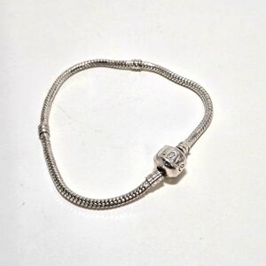 Charm Bracelet Snake Chain Snap Clasp Says LOVE Silver Tone Spacers 7.5" EUC